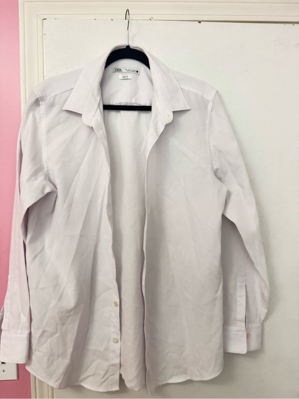 Zara Men's White Long-Sleeve Dress Shirt
